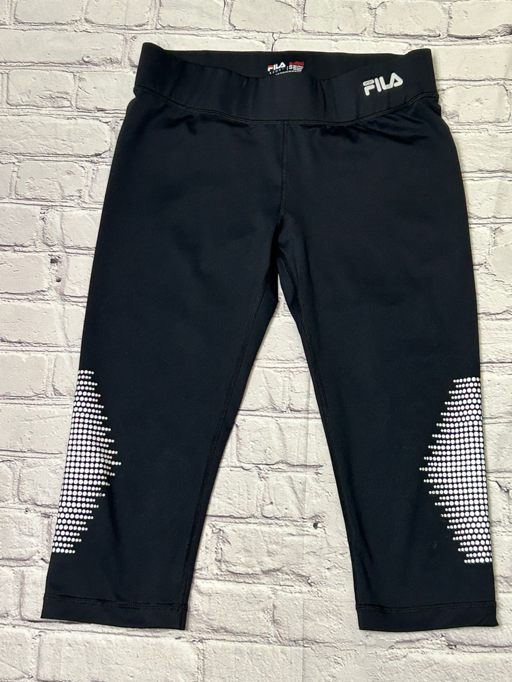 Fila Black Cropped Leggings with White Dot Accents